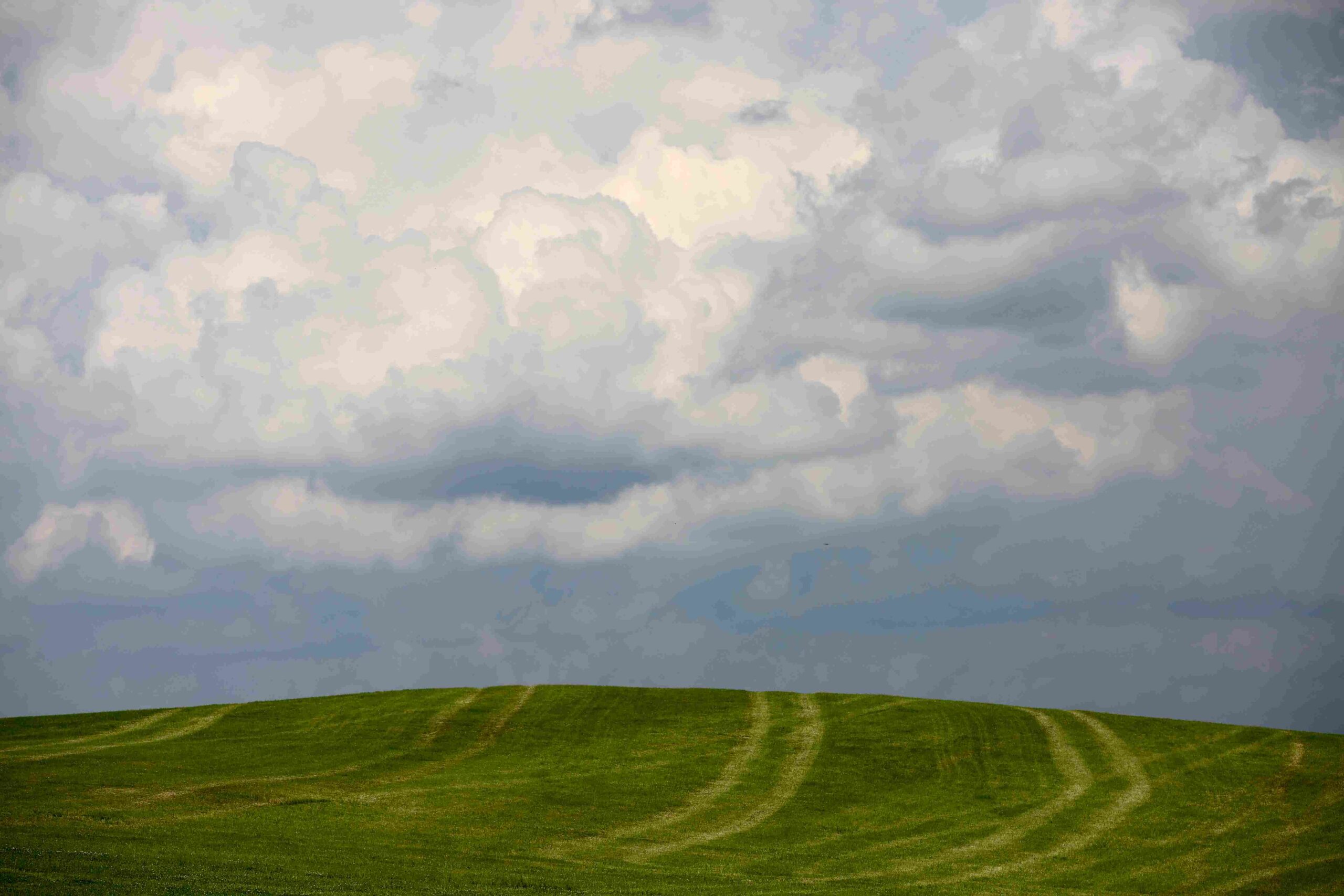 Klimawandel in der Eifel, Grüne Landschaft unter Wolken, Foto privat